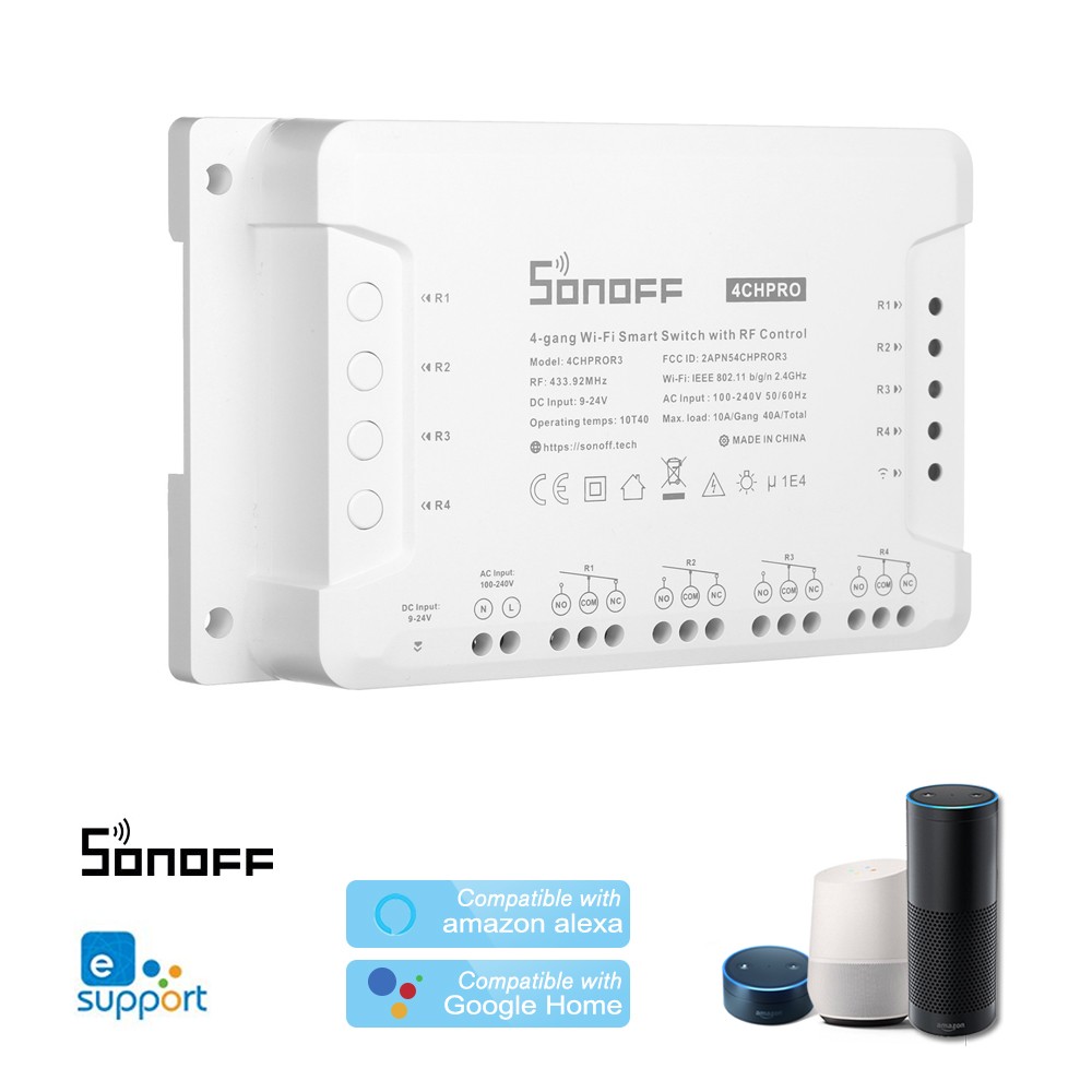 SONOFF 4CH PRO R3 ITEAD 433MHz Smart WiFI Switch 3 Working Modes WiFi Smart Switch Compatible with Amazon Alexa Google Home