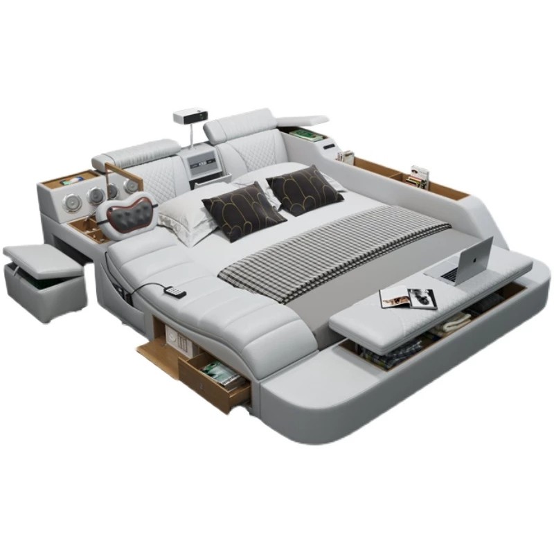 Modern leather multi-functional bed minimalist tatami master bedroom smart 1.8m double leather bed