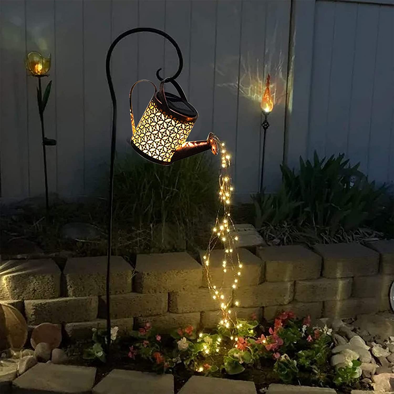 Garden Solar powered watering can with lights star for patio yard lawn